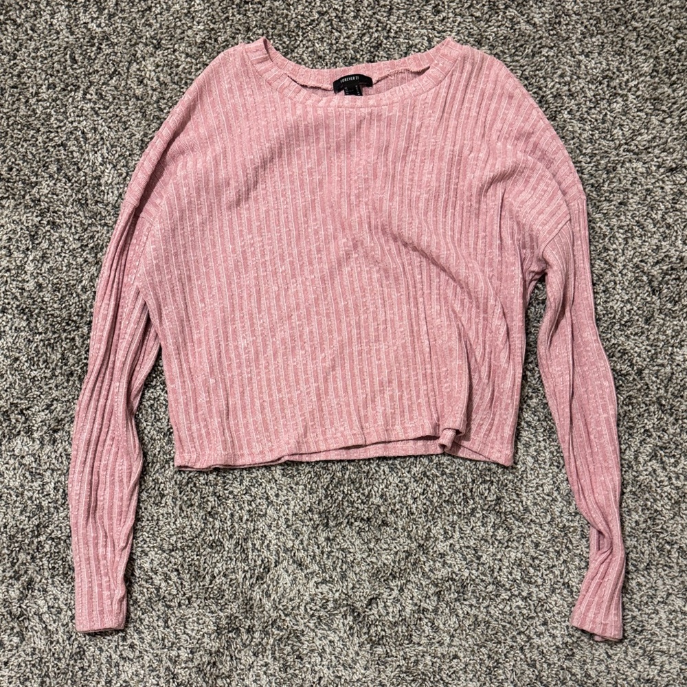 Forever 21 Dusty Pink Ribbed Long Sleeve Top